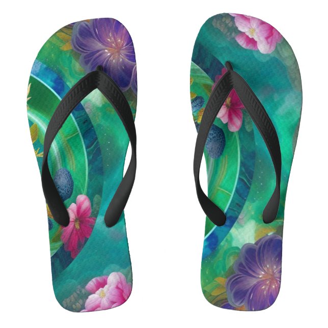 Aqua Floral Abstract underwater Garden  Flip Flops (Footbed)