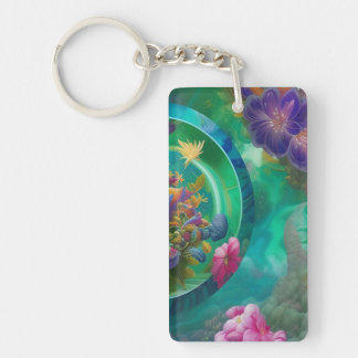 Aqua Floral Abstract underwater Garden Keychain