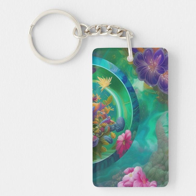 Aqua Floral Abstract underwater Garden   Keychain (Front)