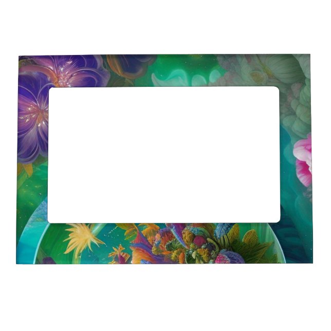 Aqua Floral Abstract underwater Garden Magnetic Frame (Front)