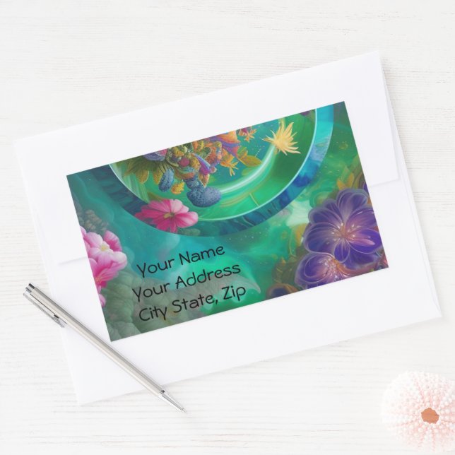 Aqua Floral Abstract underwater Garden   Rectangular Sticker (Envelope)