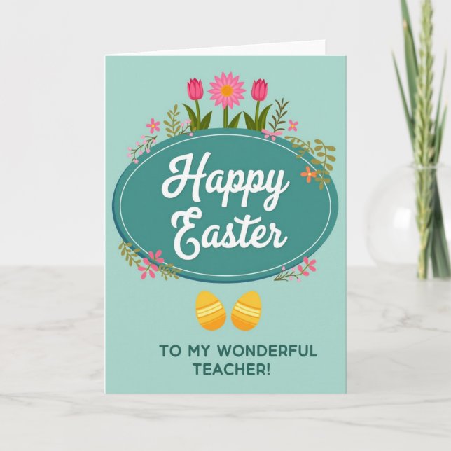 Aqua Floral Easter Wishes Card (Front)