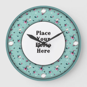 Aqua Floral Frame Your Photo Wall Clock