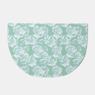 Aqua floral garden door mat