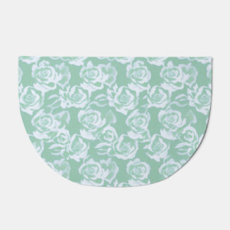 Aqua floral garden door mat