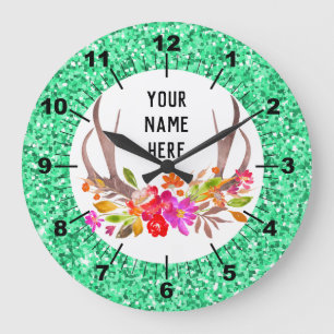 Aqua Floral Large Clock