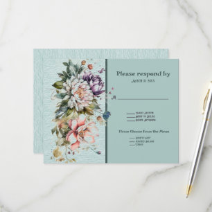 Aqua Floral Lawn Wedding RSVP Card