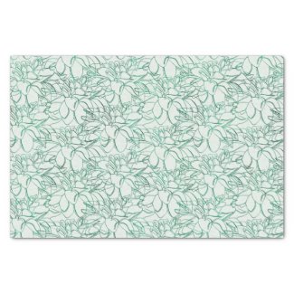 Aqua Floral Line Drawing Tissue Paper