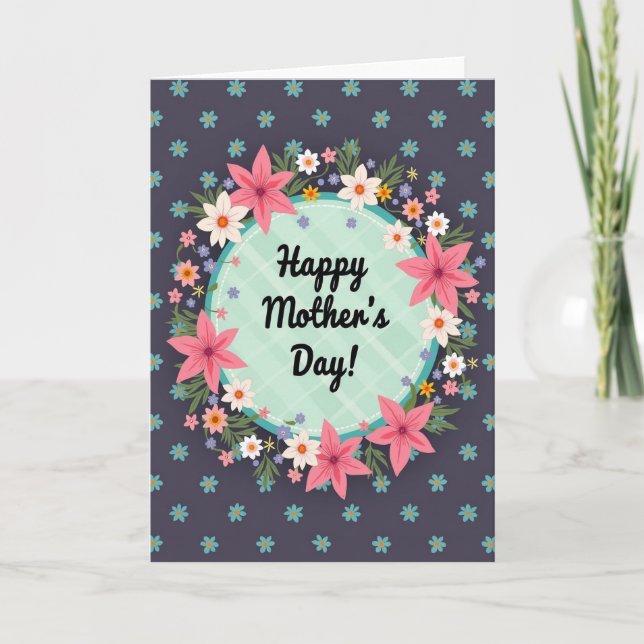 Aqua Floral Mothers Day Card (Front)