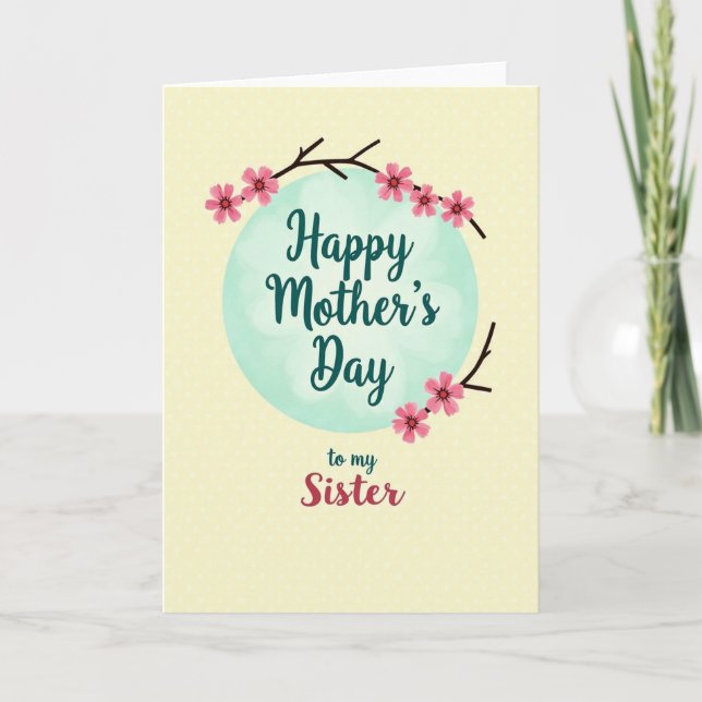 Aqua Floral Mothers Day Sister Card (Front)