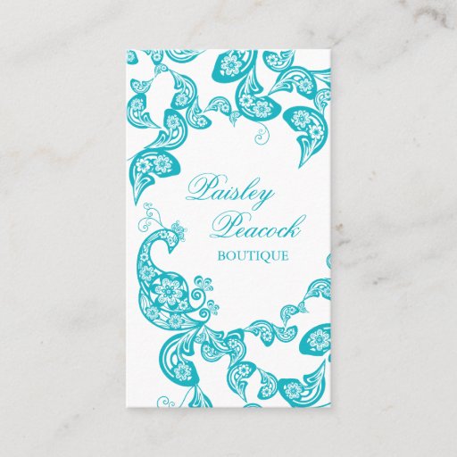 Customizable Aqua Floral Paisley Peacock Stylish Chic Elegant Business Card Template