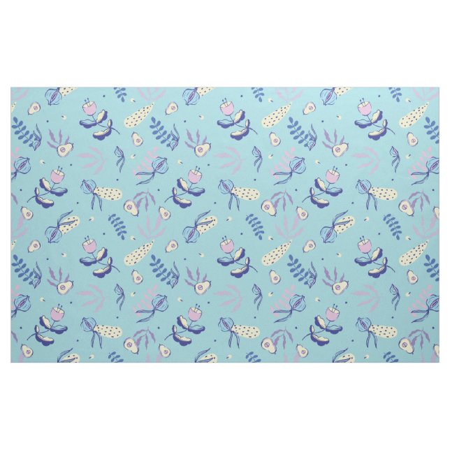 Aqua Floral Patterned Fabric & Crafting Patterns (Yard)