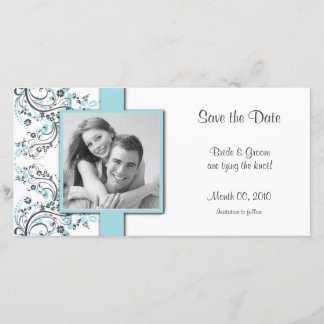 Aqua Floral Save the Date Photo Cards