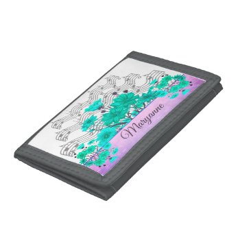 Aqua Floral Sings  Trifold Wallet by anuradesignstudio at Zazzle