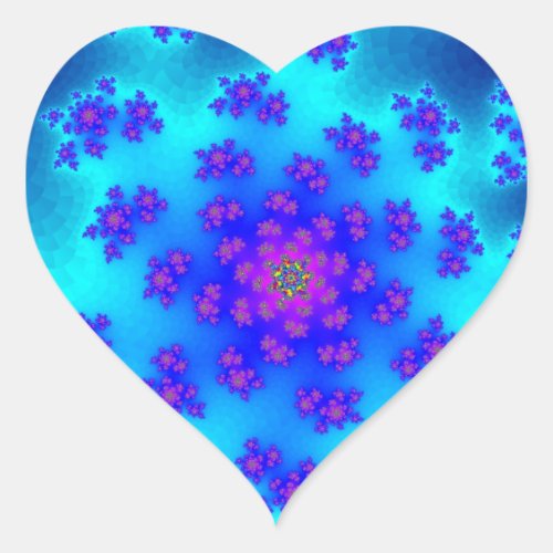 Aqua Floral Sprinkles Heart Sticker