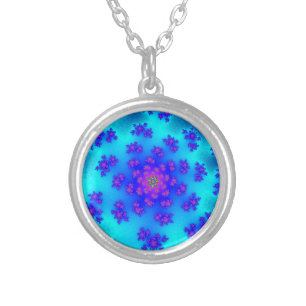 Aqua Floral Sprinkles Silver Plated Necklace