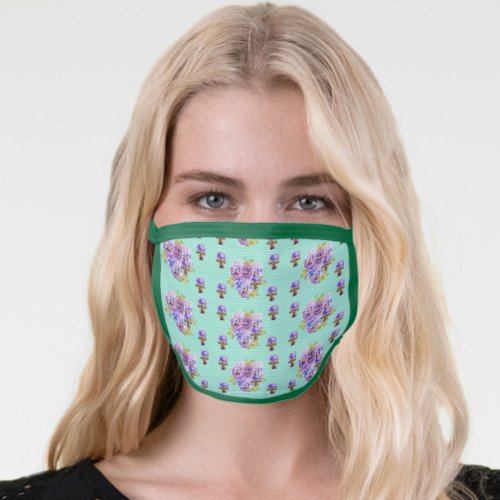 Aqua floral Viola Pansy Flower Pattern Face Mask