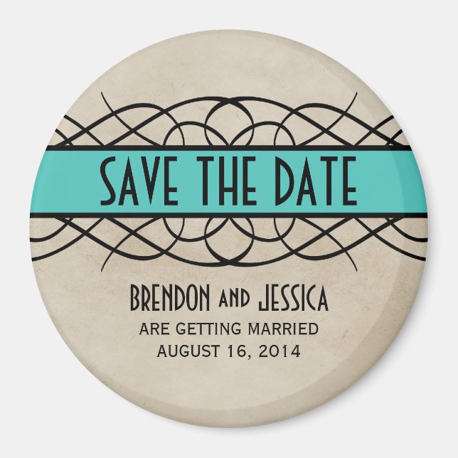 Aqua Flourish Border Save the Date Magnet (Front)