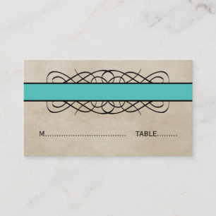 Aqua Flourish Border Wedding Place Card