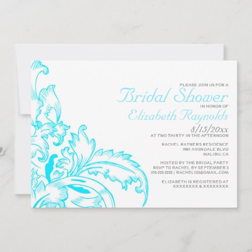 Aqua Flourish Bridal Shower Invitations