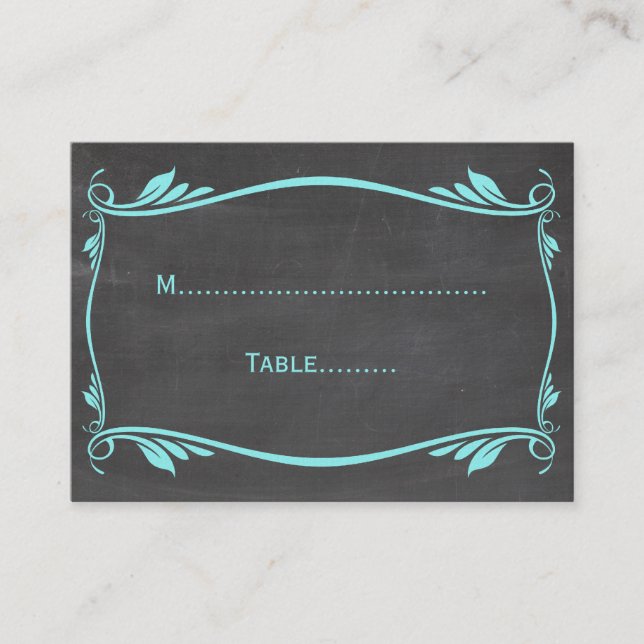 Aqua Flourish Chalkboard Place Card (Front)