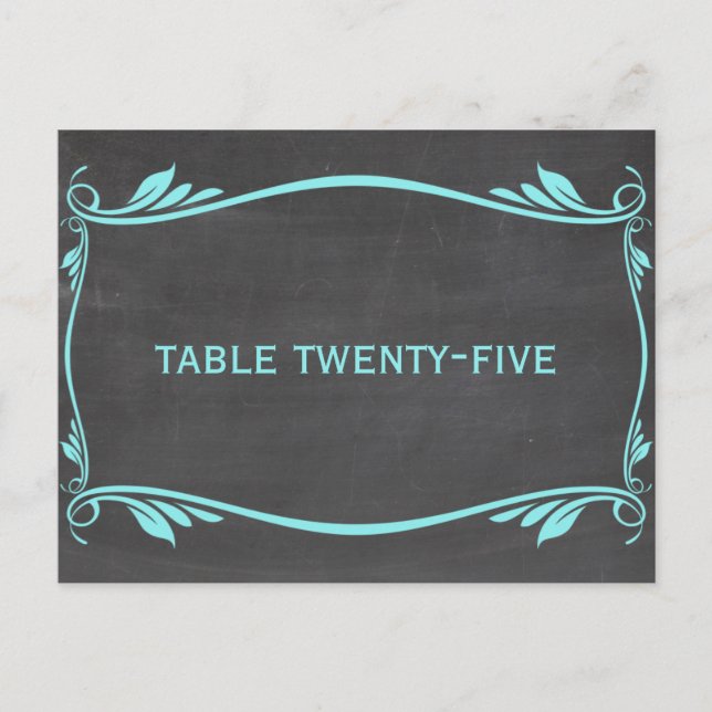 Aqua Flourish Chalkboard Table Number Postcard (Front)