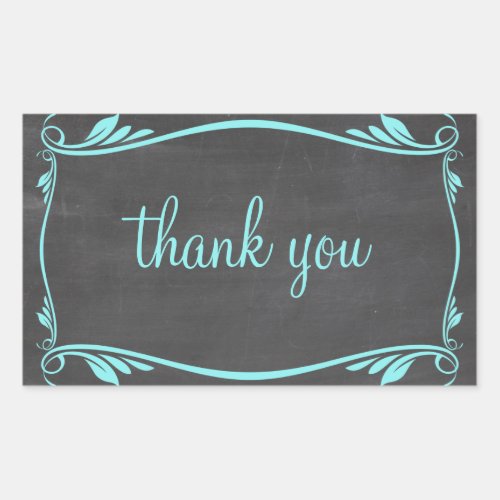 Aqua Flourish Chalkboard Thank You Stickers