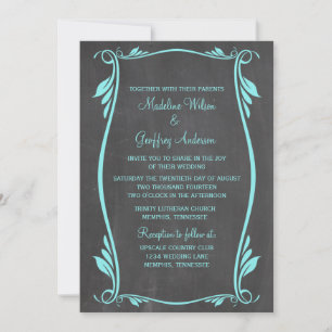 Aqua Flourish Chalkboard Wedding Invite