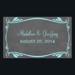 Aqua Flourish Chalkboard Wedding Stickers<br><div class="desc">Elegant and trendy Flourish Chalkboard Wedding Stickers featuring a chalkboard look background and a fancy swirl and leaf art deco border in turquoise. Easy to customize,  simply add your wedding details. Click "Customize It" to find more personalization options.</div>