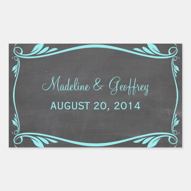 Aqua Flourish Chalkboard Wedding Stickers (Front)