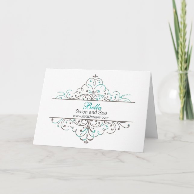 Aqua Flourish Personalized Business Stationery Thank You Card (Front)
