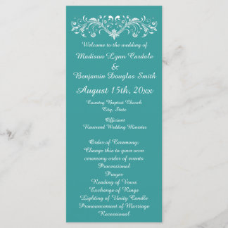 Aqua Flourish Teal Turquoise Wedding Programs