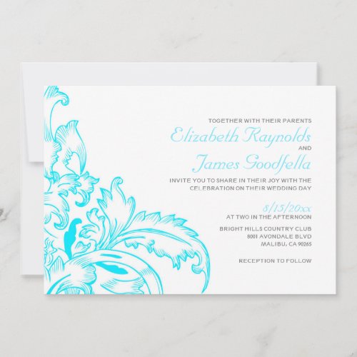 Aqua Flourish Wedding Invitations