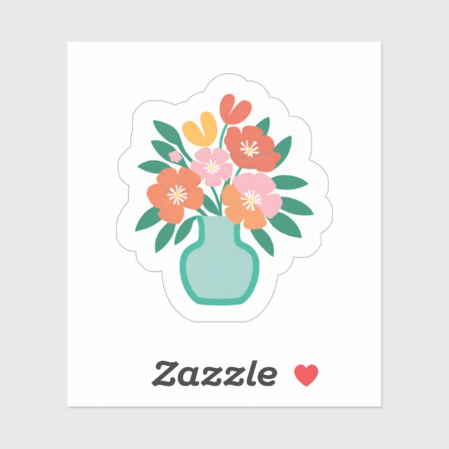 Aqua Flower Bouquet | Floral Vase Cute Drawn Sticker (Sheet)