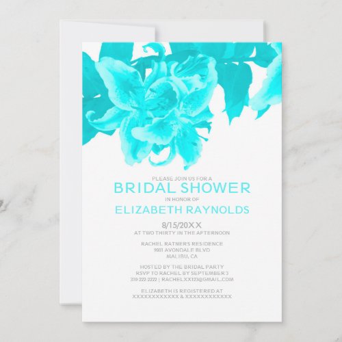 Aqua Flower Bridal Shower Invitations