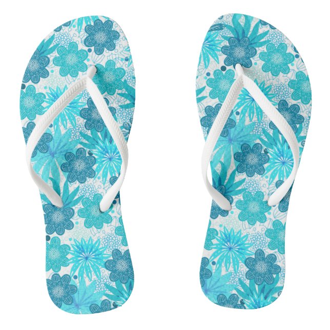 Aqua Flowers Pattern | Beautiful Florals Flip Flops (Footbed)