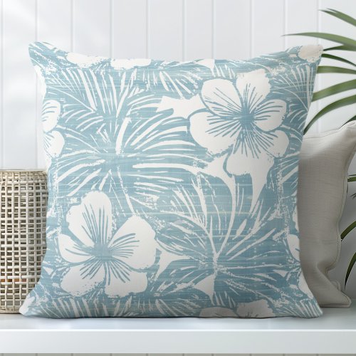 Aqua Flowers Throw Pillow  Tropical Style