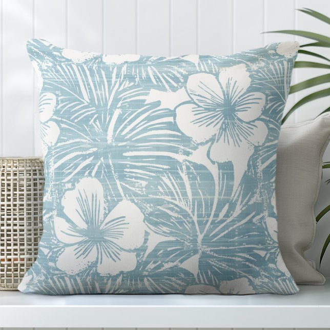 Aqua Flowers Throw Pillow | Tropical Style (Creator Uploaded)