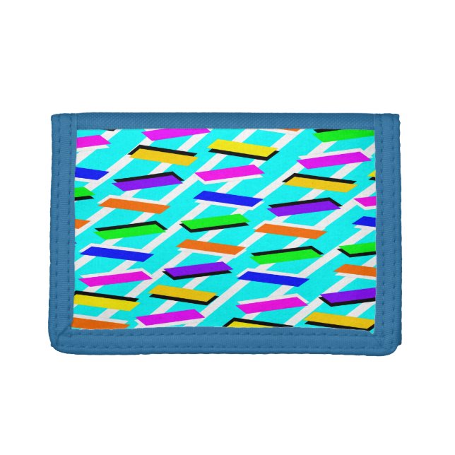 Aqua Fun Style Neon Turqouise Retro Pattern Tri-fold Wallet (Front)