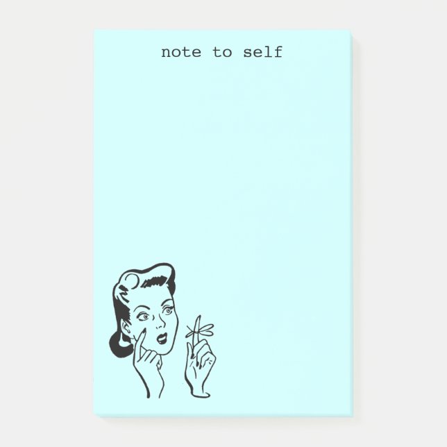 Aqua Funny Retro Woman Note to Self Notes (Front)