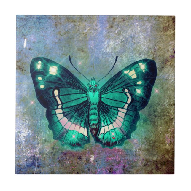 Aqua  Galaxy Butterfly Ceramic Tile (Front)