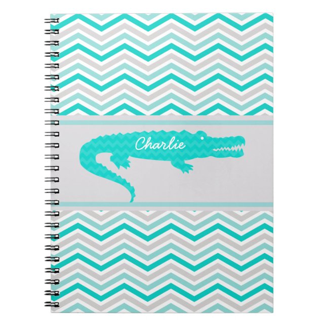 Aqua Gator on Chevron Personalized Notebook (Front)