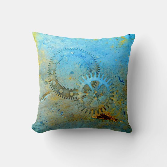 Aqua Gears Steampunk Pillow (Front)