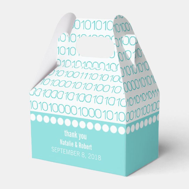 Aqua Geek Chic Binary Code Favor Boxes (Front Side)