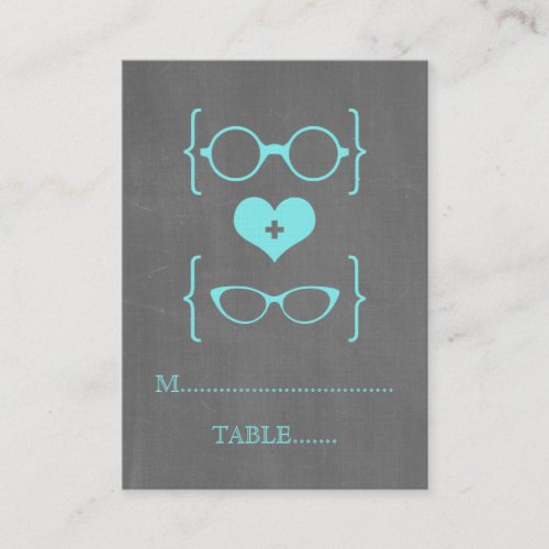 Aqua Geeky Glasses Chalkboard Place Cards