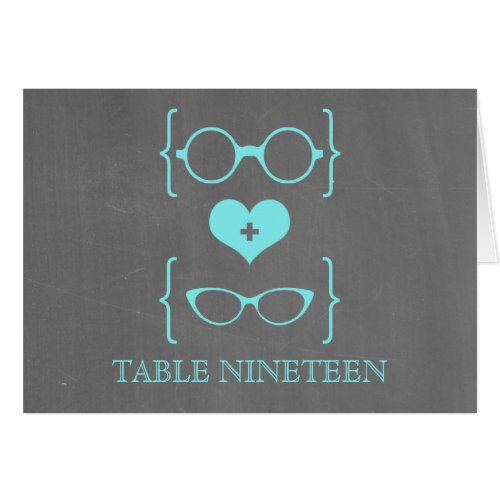 Aqua Geeky Glasses Chalkboard Table Number Card