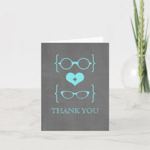 Aqua Geeky Glasses Chalkboard Thank You Card