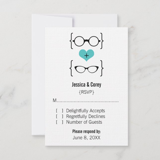 Aqua Geeky Glasses Response Card (Front)