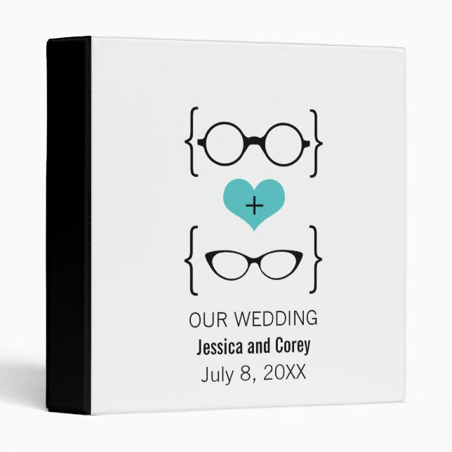 Aqua Geeky Glasses Wedding Binder (Front/Spine)
