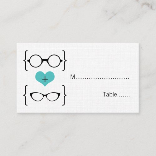 Aqua Geeky Glasses Wedding Place Cards